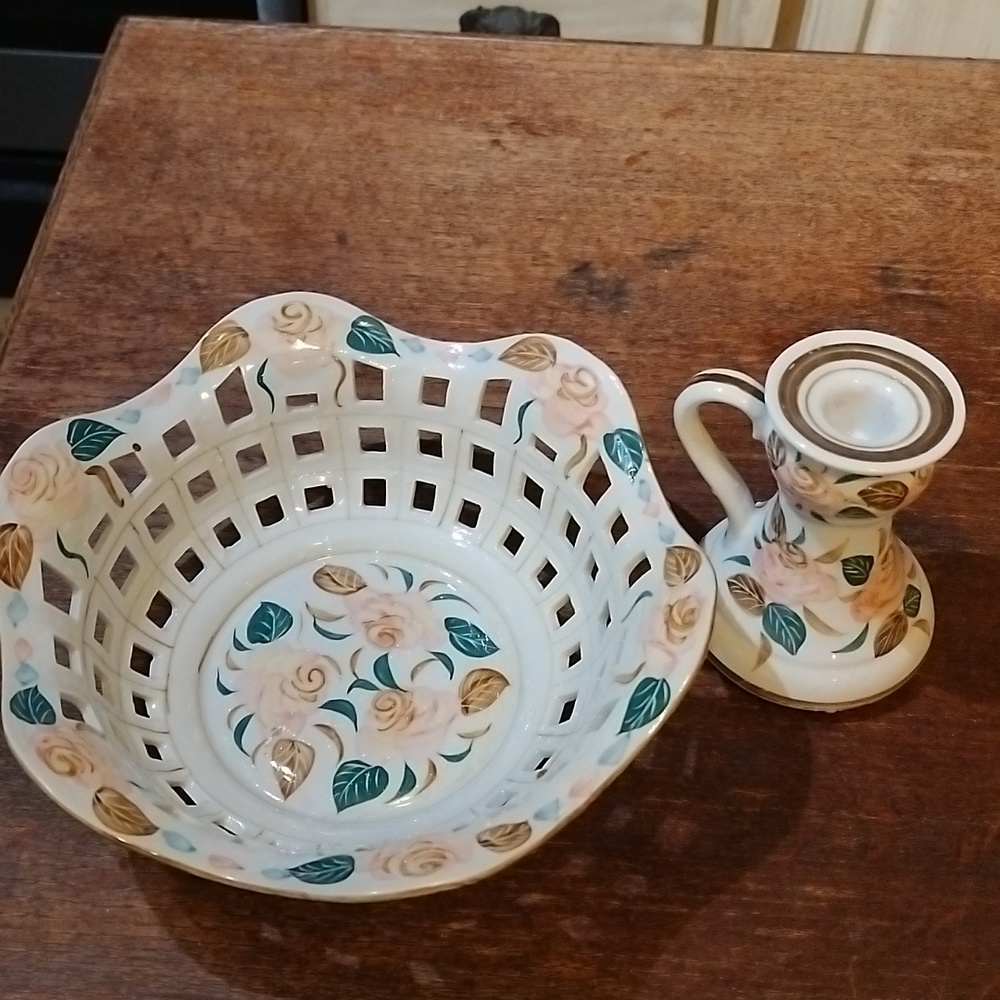 Reticulated ceramic bowl and candle holder.   D23GW3